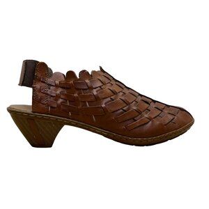 Rieker Women’s Brown Leather Woven Sina 78 Heeled Sandals Size US 6.5